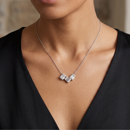 925 Sterling Silver Emerald-Cut Crystal Necklace