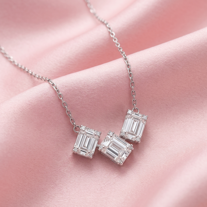 925 Sterling Silver Emerald-Cut Crystal Necklace