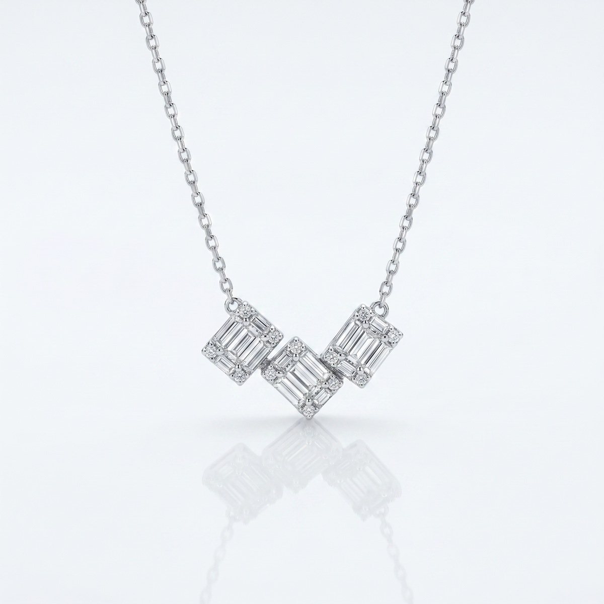 925 Sterling Silver Emerald-Cut Crystal Necklace