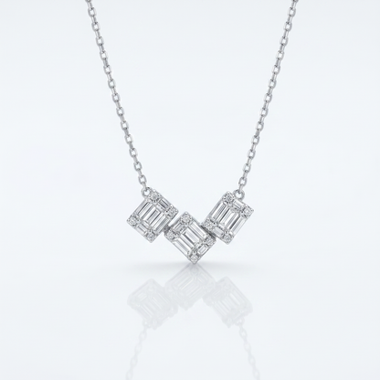 925 Sterling Silver Emerald-Cut Crystal Necklace