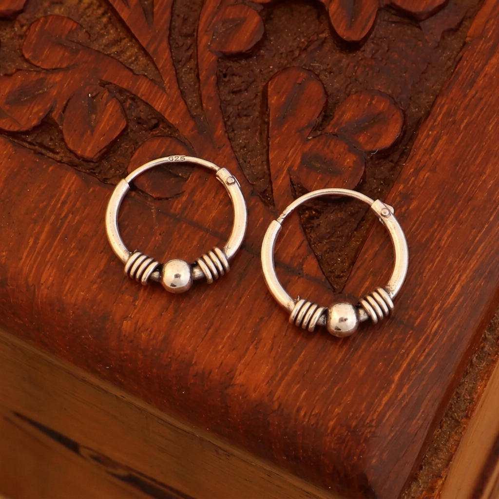 925 Silver Beaded Hoops
