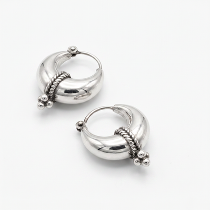 925 Silver Tribal Hoop Earrings