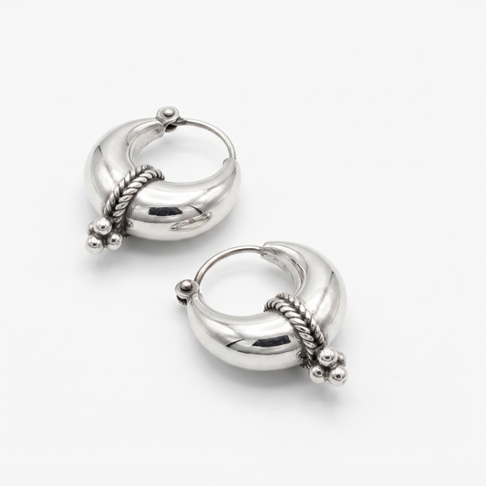 925 Silver Tribal Hoop Earrings