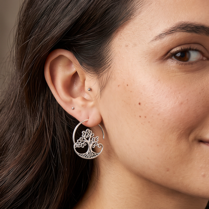 925 Silver Spiral Tree Hoops