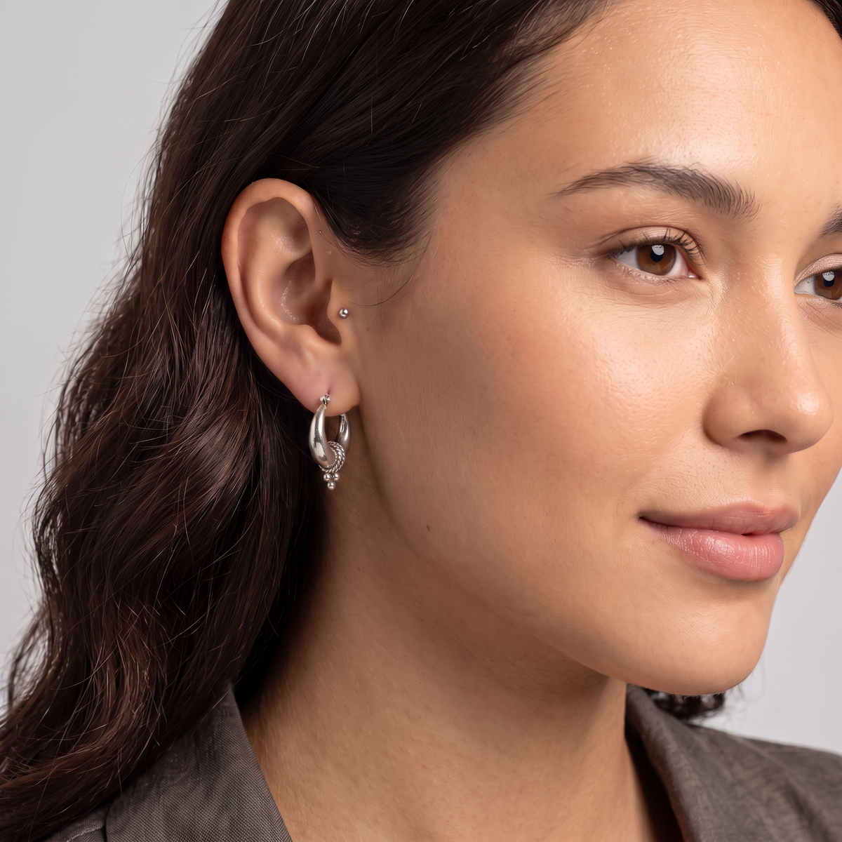 925 Silver Tribal Hoop Earrings