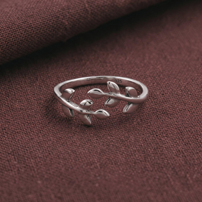 925 Silver Leaf Wrap Adjustable Ring