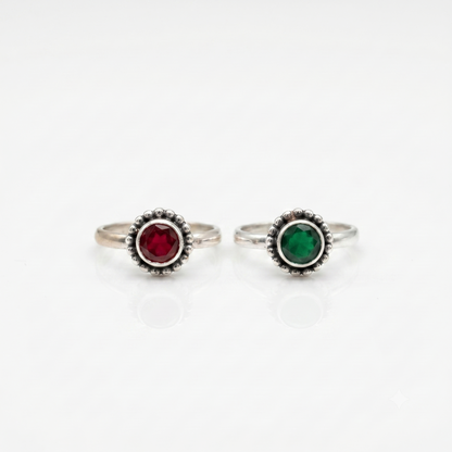 Gemstone set toe rings for women in silver