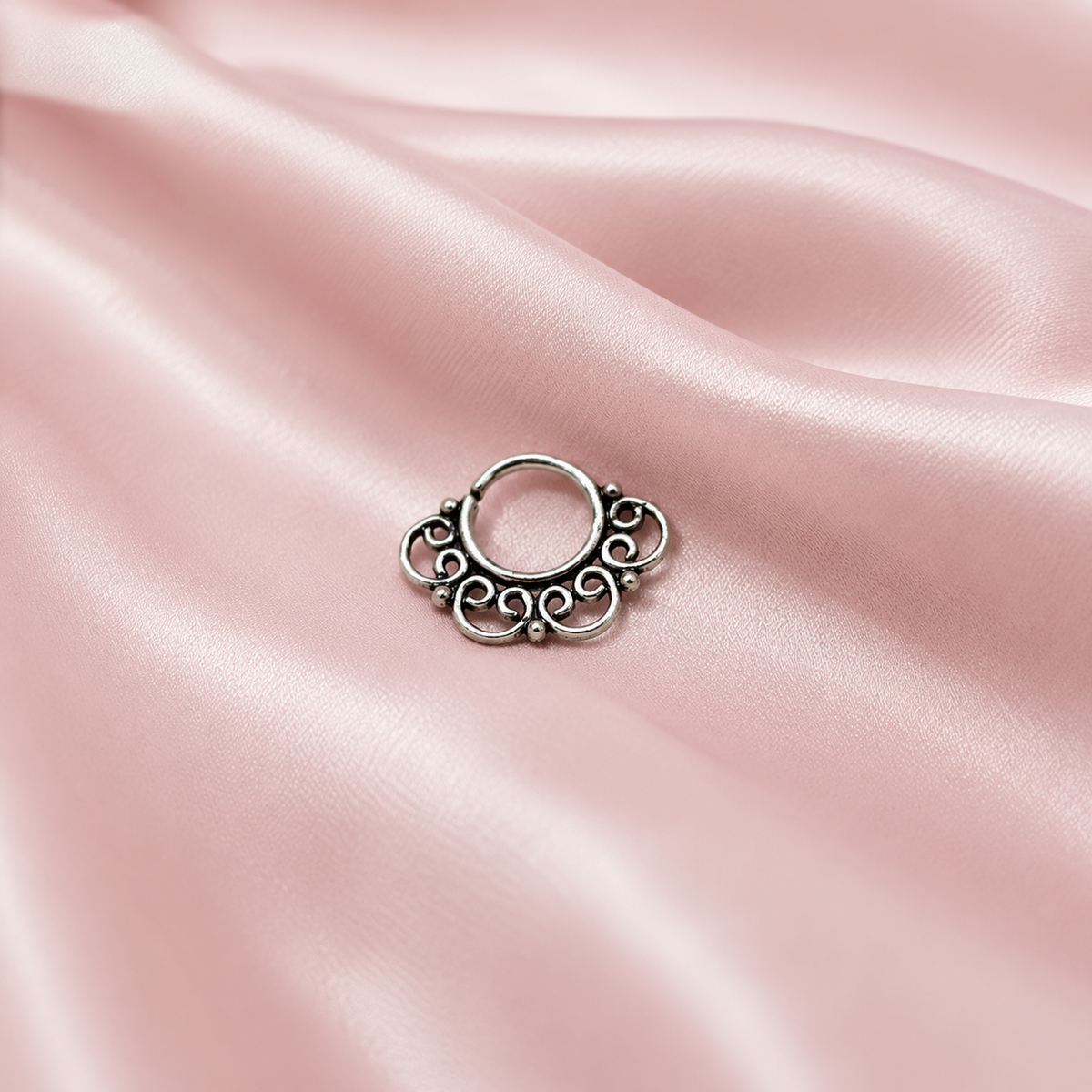 Oxidised 925 sterling silver mandala-inspired septum nose ring