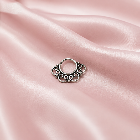 Oxidised 925 sterling silver mandala-inspired septum nose ring
