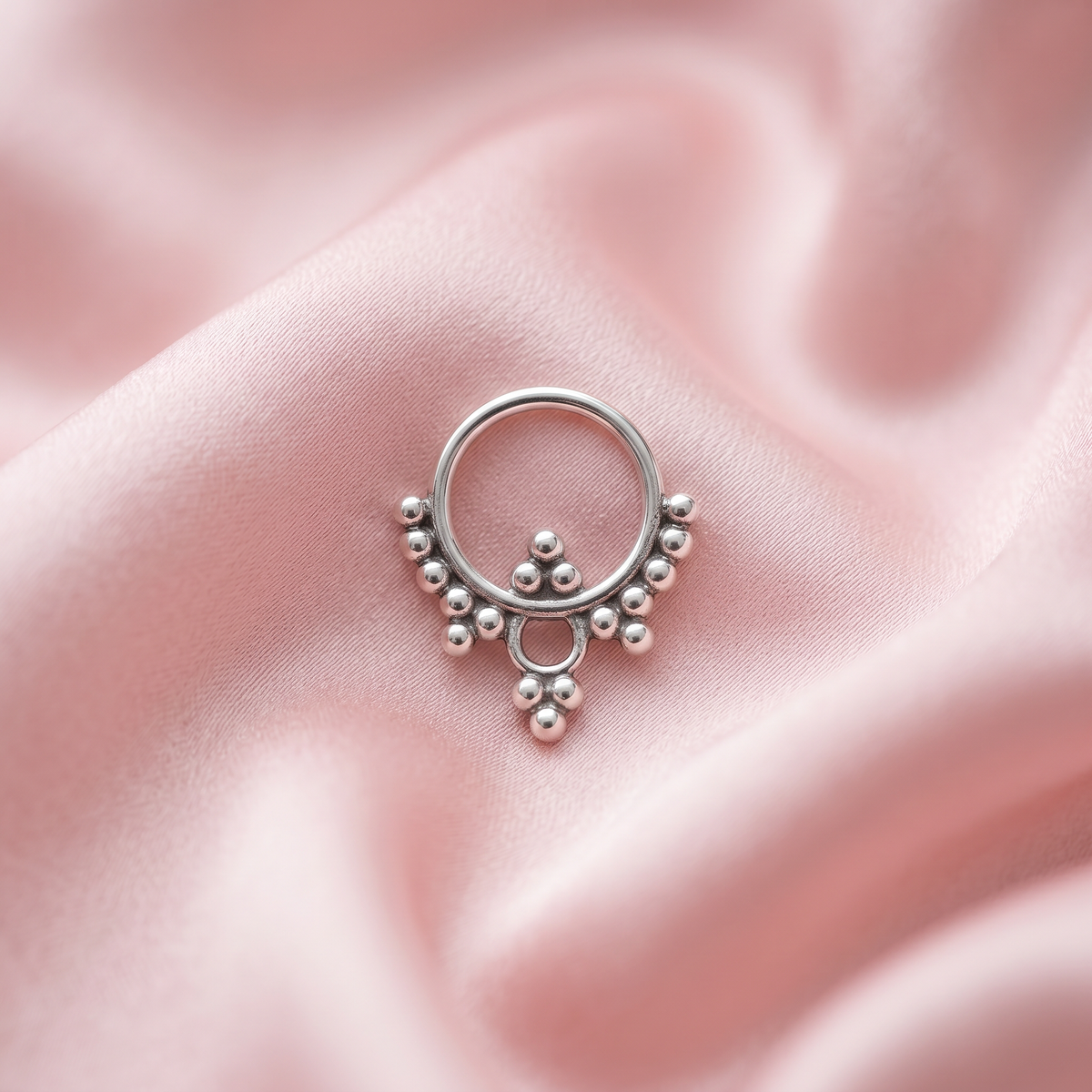 Oxidised 925 sterling silver tribal beaded lotus septum nose ring