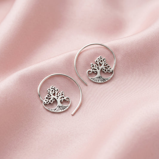 925 Silver Spiral Tree Hoops